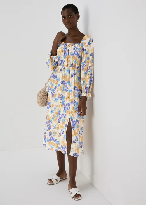 Multicolour Frill Cuff Square Neck Midi Dress - Size 8 Image 4