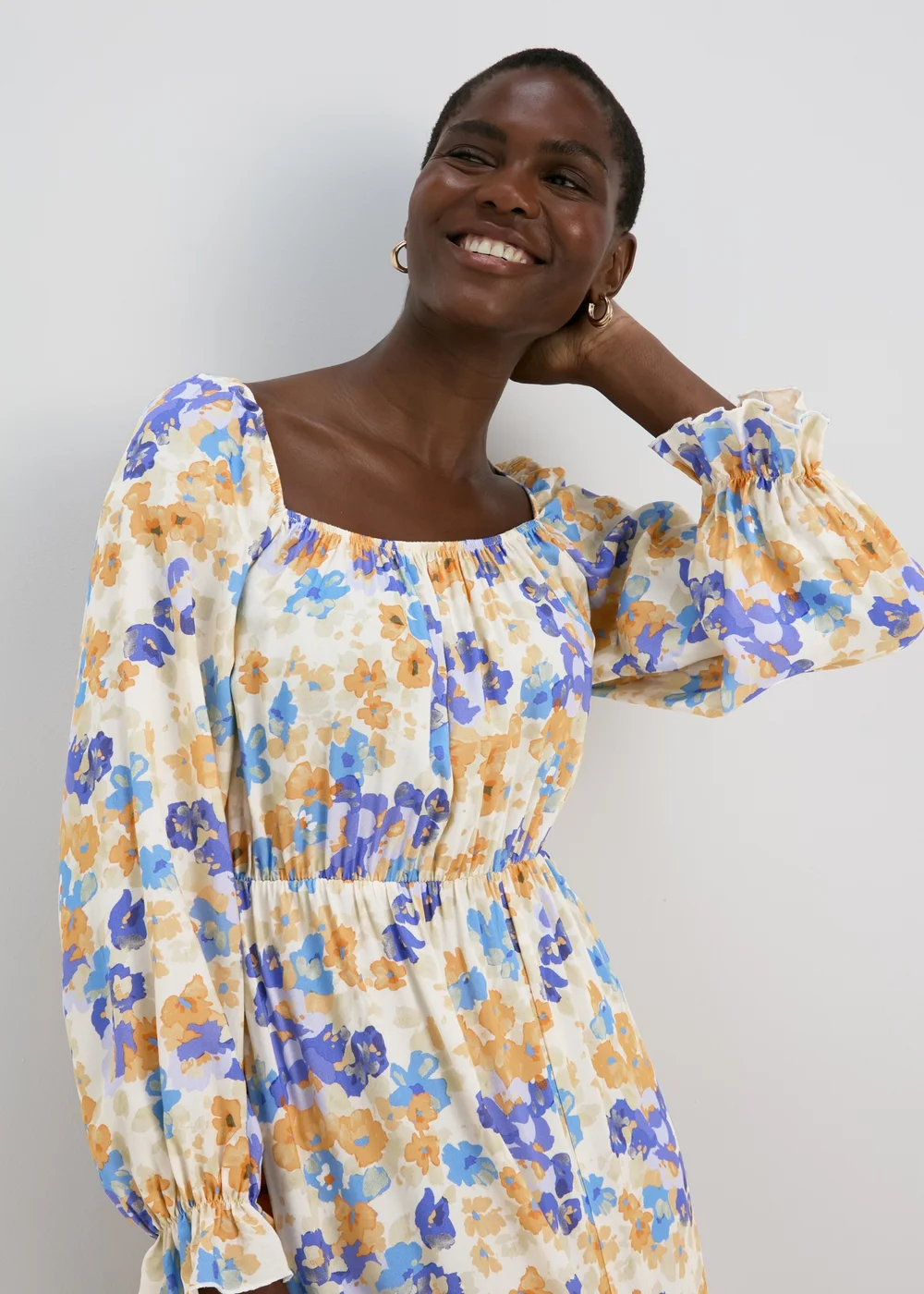 Multicolour Frill Cuff Square Neck Midi Dress - Size 8 Image 3