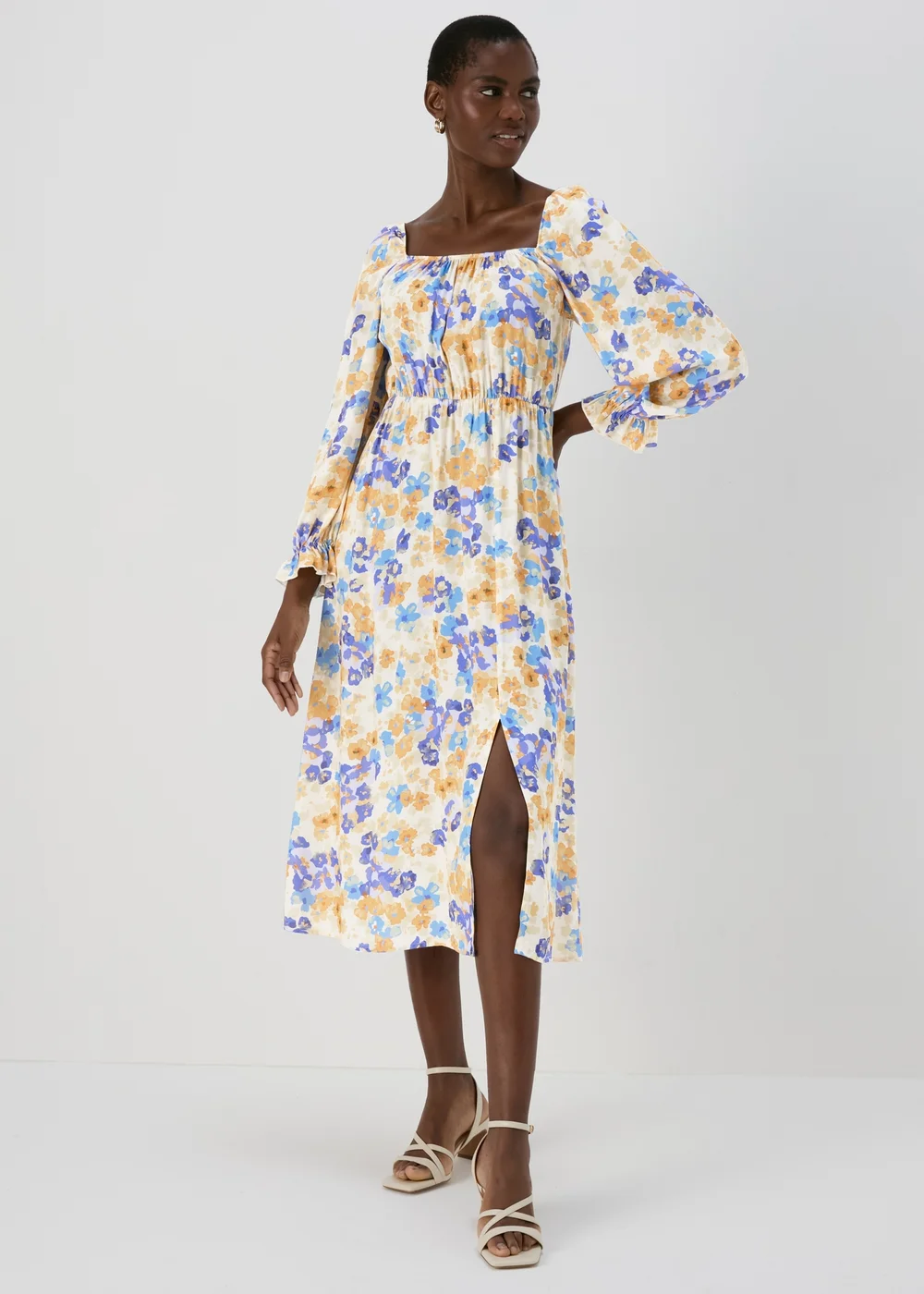 Multicolour Frill Cuff Square Neck Midi Dress - Size 8 Image 1