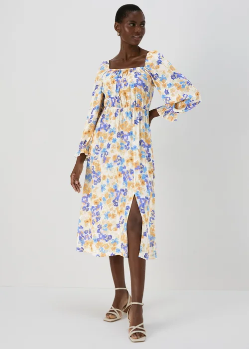 Multicolour Frill Cuff Square Neck Midi Dress - Size 8 Image 1