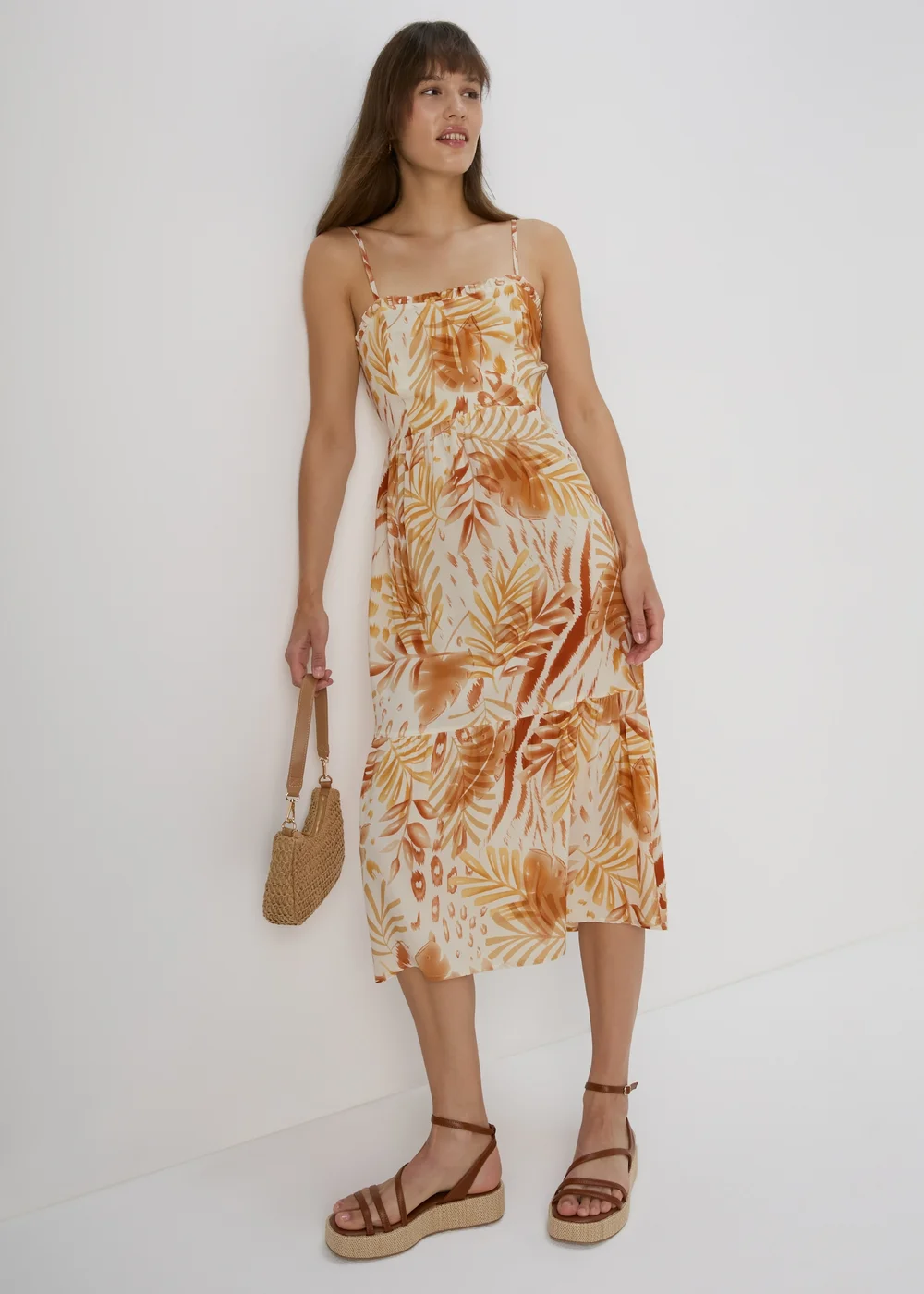 Multicolour Tropical Tiered Strappy Dress - Size 8 Image 1