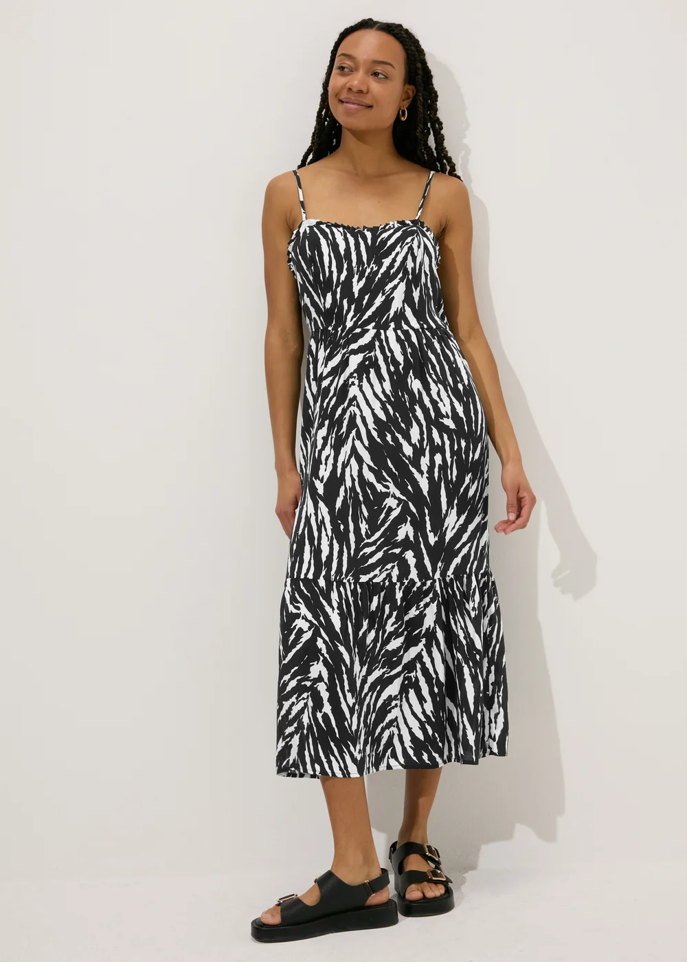 Black Zebra Print Cami Midi Dress - 8 Image 4