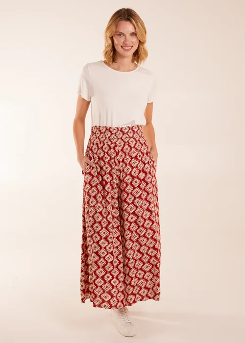 Blue Vanilla Shirred Waist Wide Leg Aztec Trouser - S Image 2