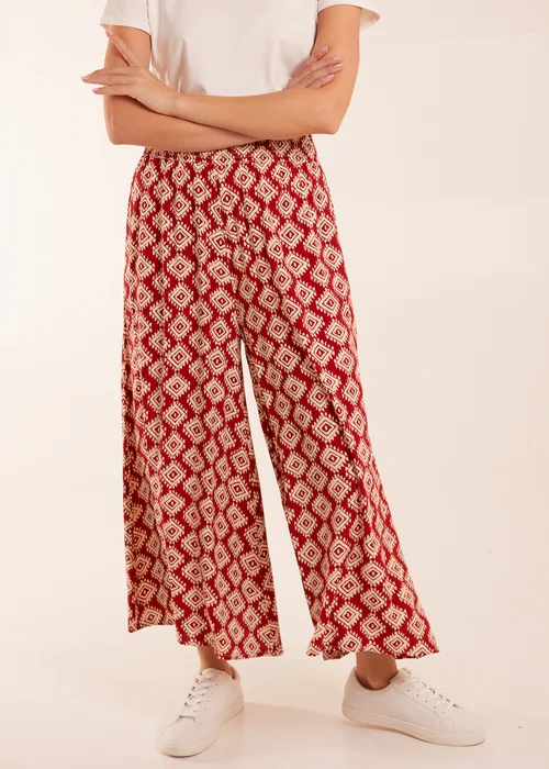 Blue Vanilla Shirred Waist Wide Leg Aztec Trouser - S Image 3