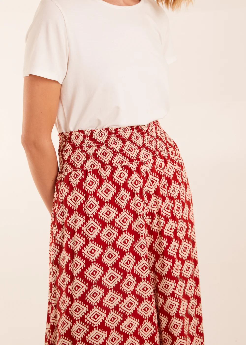 Blue Vanilla Shirred Waist Wide Leg Aztec Trouser - S Image 4