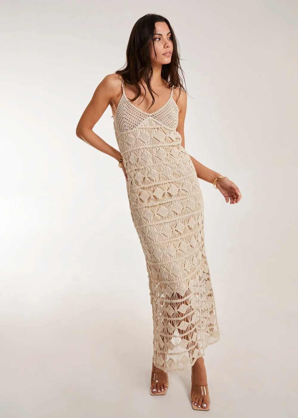Pink Vanilla Crochet Geo Pattern Maxi Dress - S/M Image 4
