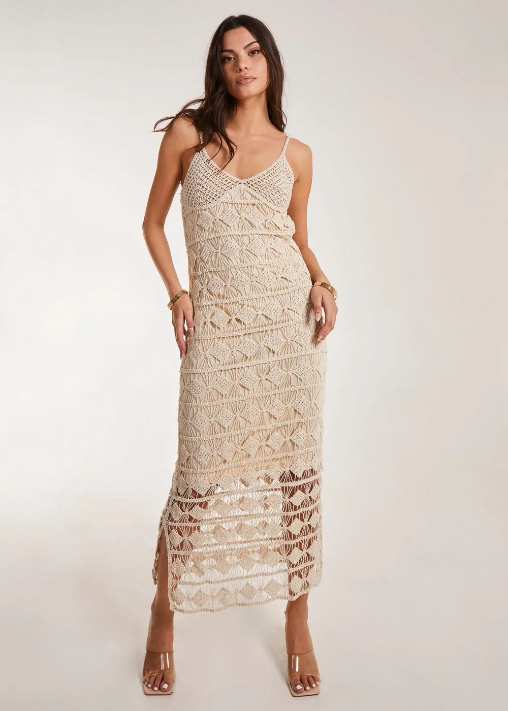 Pink Vanilla Crochet Geo Pattern Maxi Dress - S/M Image 1