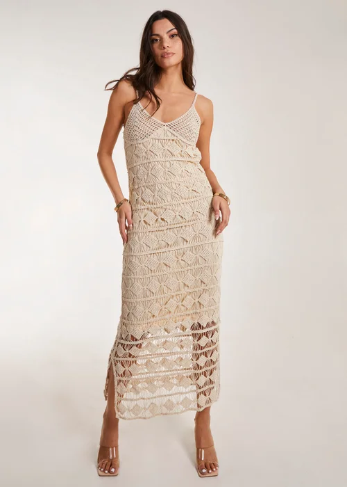 Pink Vanilla Crochet Geo Pattern Maxi Dress - S/M Image 1