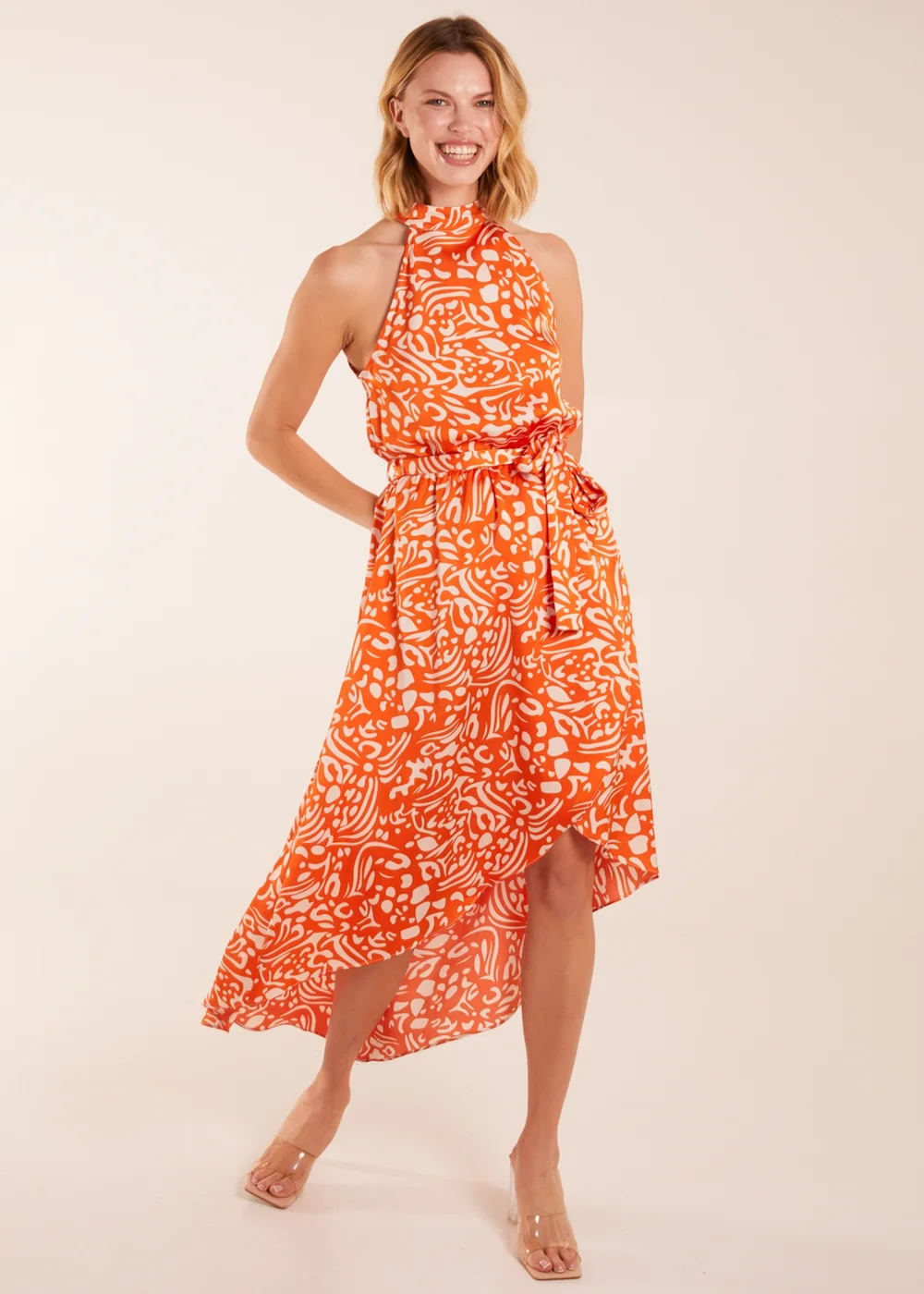 Blue Vanilla Abstract Print Halter Neck Midi Wrap Dress - 8 Image 4