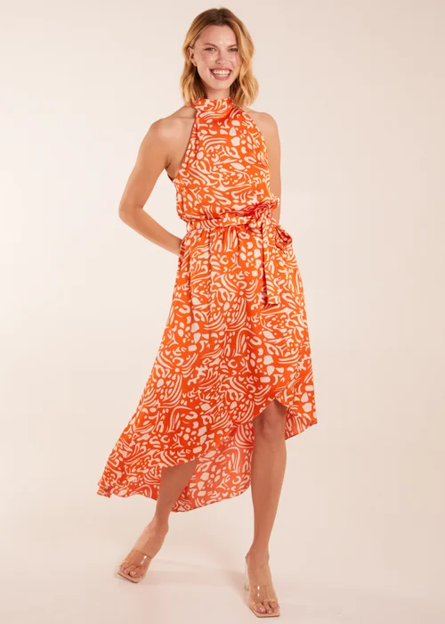 Blue Vanilla Abstract Print Halter Neck Midi Wrap Dress - 8 Image 4