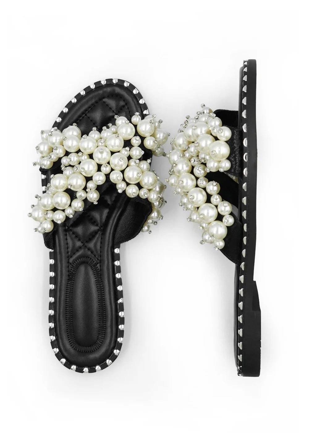 Where's That From Black Eve Pearl Embellished Flat Slider Sandals - 5 Image 2
