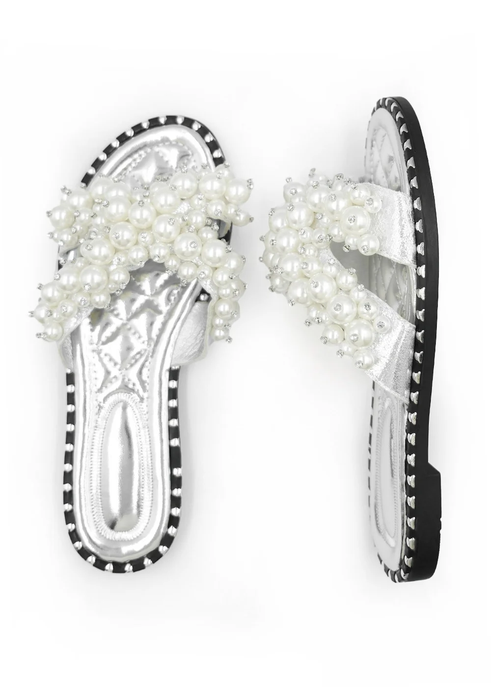 Where's That From Silver Eve Pearl Embellished Flat Slider Sandals - 3 Image 2