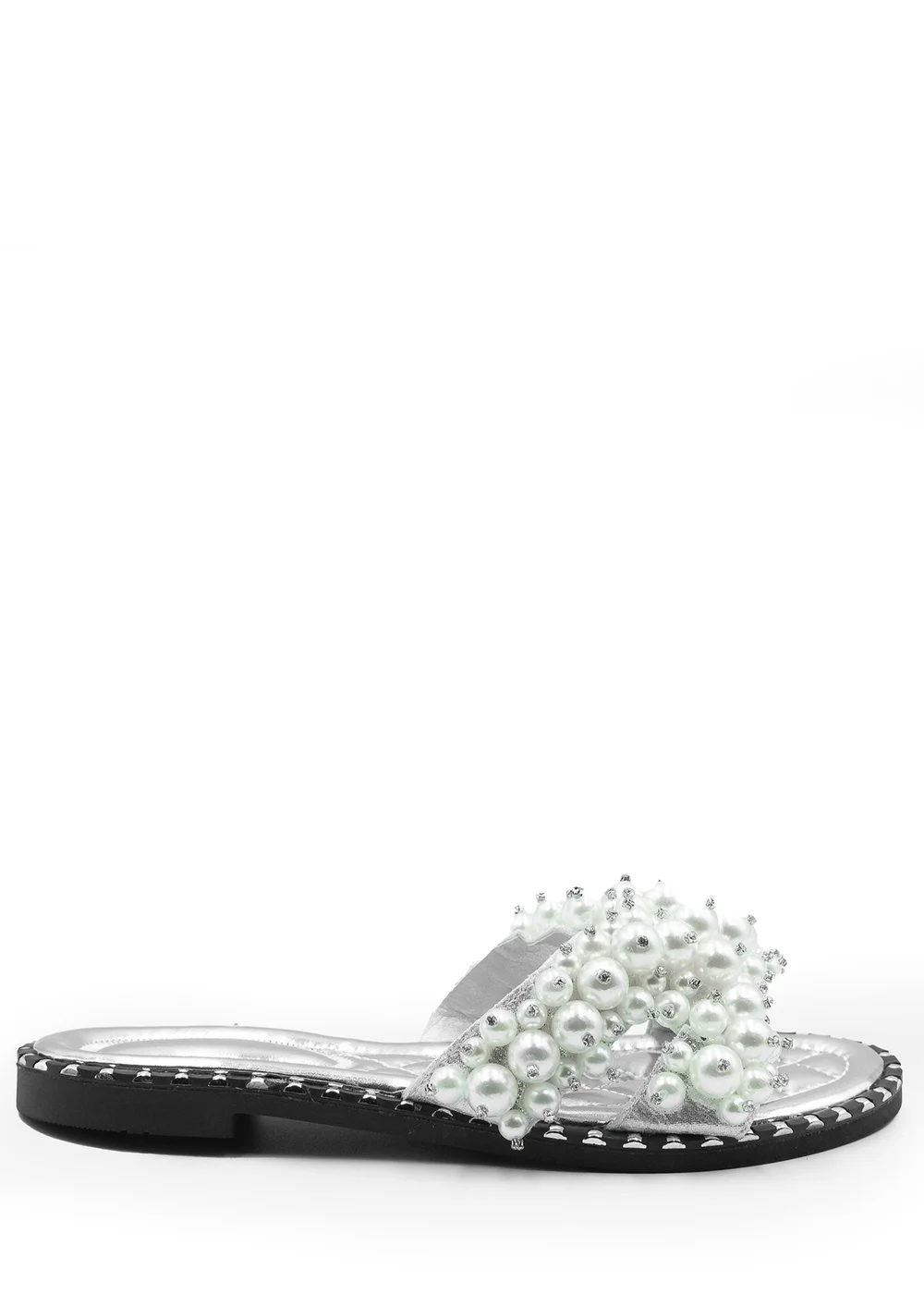 Where's That From Silver Eve Pearl Embellished Flat Slider Sandals - 3 Image 1