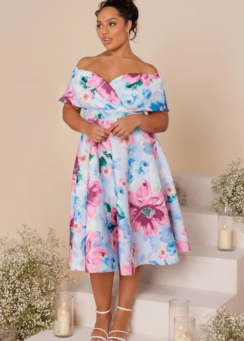 quiz women's bardot skater midi dress Pink Quiz Bardot Skater Midi Dress