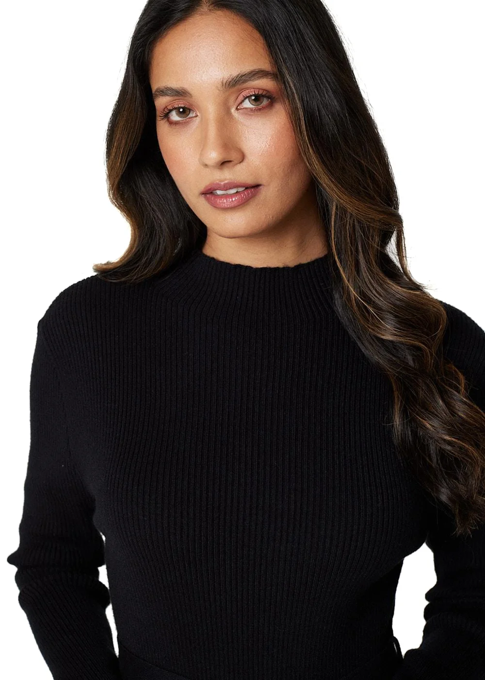 Izabel London Black High Neck Midi Skater Knit Dress - 8 Image 3