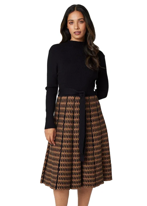 Izabel London Black High Neck Midi Skater Knit Dress - 8 Image 1