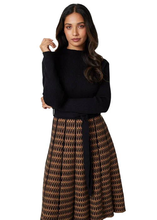 Izabel London Black High Neck Midi Skater Knit Dress - 8 Image 4