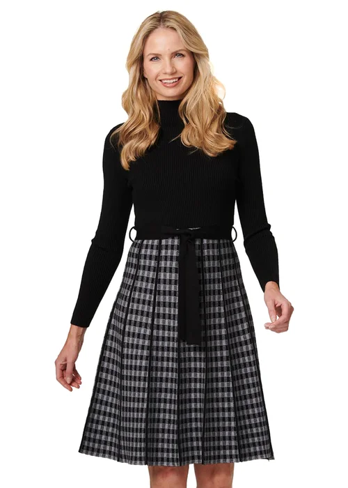 Izabel London Black Checked High Neck Knit Dress - 8 Image 4