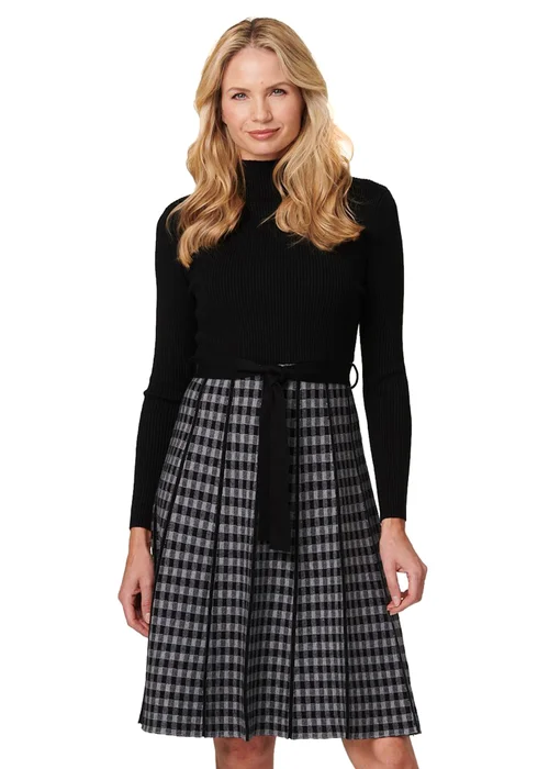 Izabel London Black Checked High Neck Knit Dress - 8 Image 1