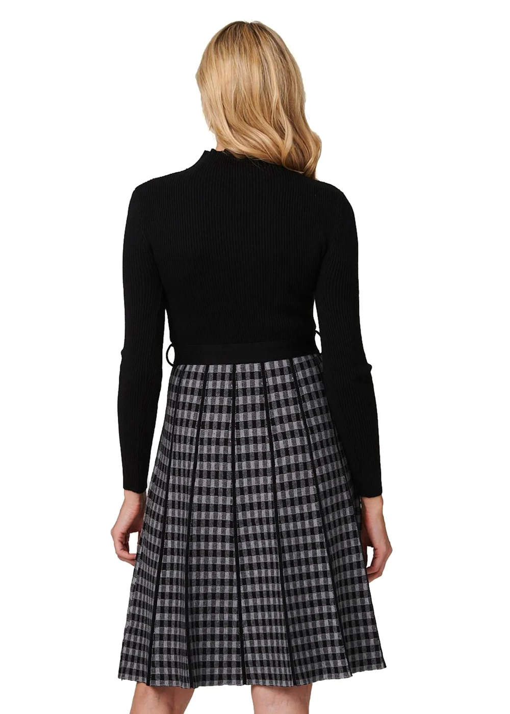 Izabel London Black Checked High Neck Knit Dress - 8 Image 2