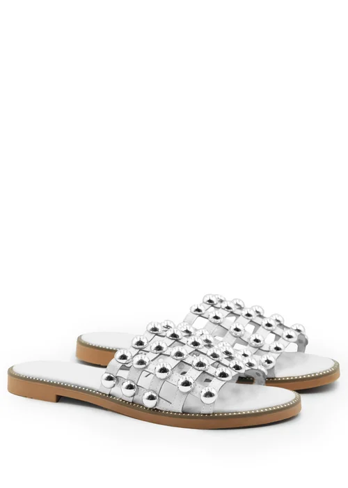 Where's That From White Pu Kelly Sliders With Studded Detailing - Size 5 Image 1