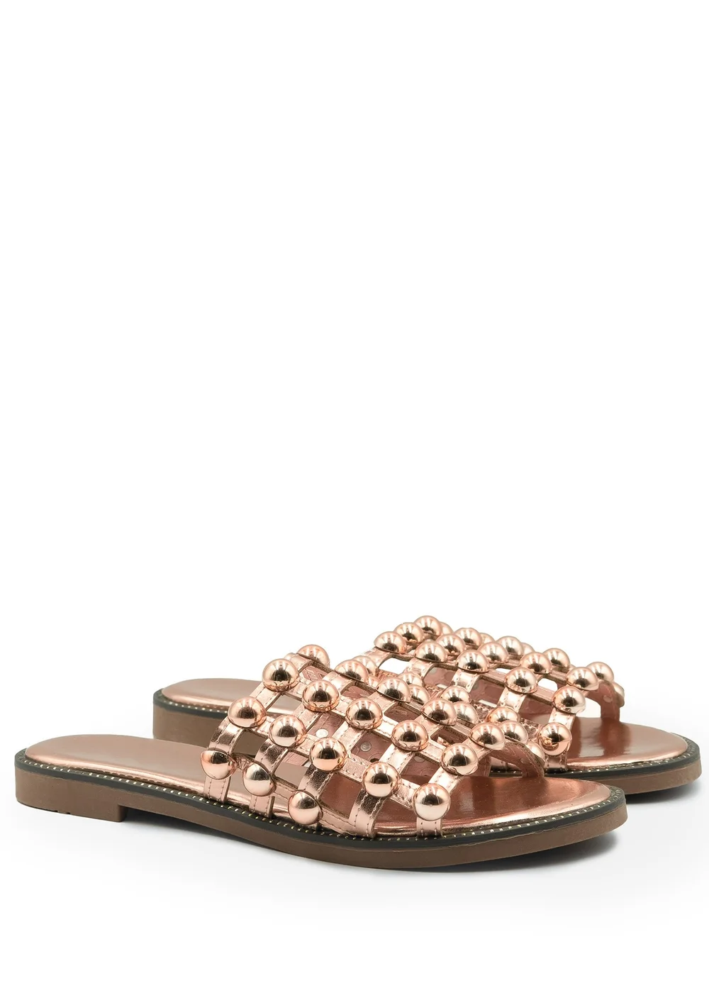 Where's That From Rosegold Pu Kelly Sliders With Studded Detailing - 3 Image 1