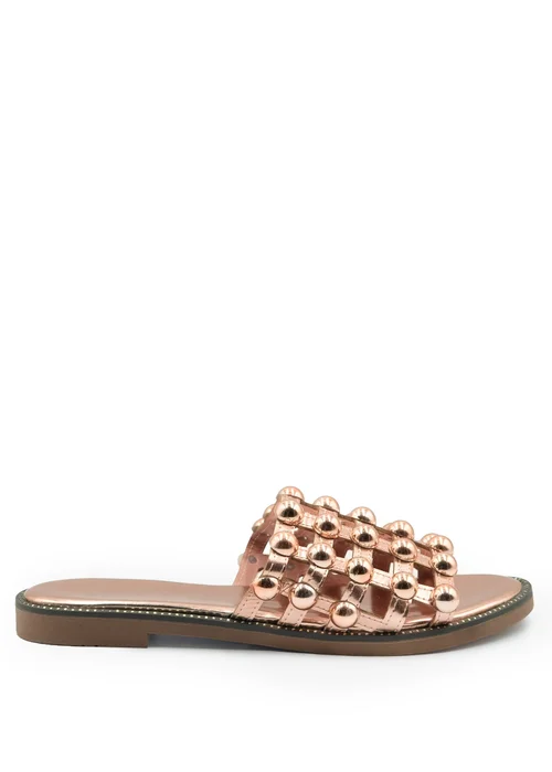 Where's That From Rosegold Pu Kelly Sliders With Studded Detailing - 3 Image 2