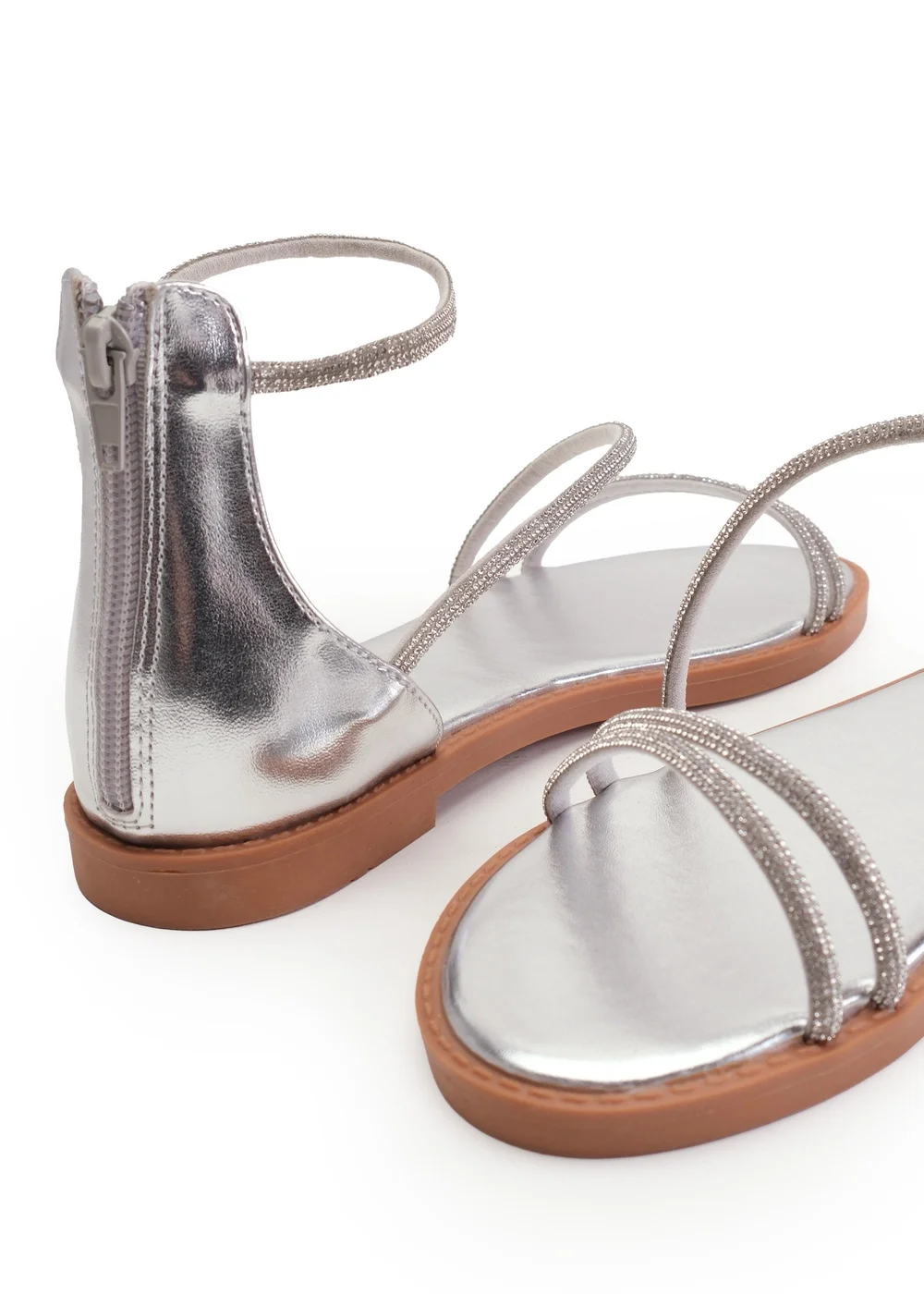 Where's That From Silver Metallic Palmira Diamante Flatform Strappy Sandals - Size 6 Image 2