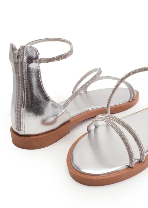 Where's That From Silver Metallic Palmira Diamante Flatform Strappy Sandals - Size 6 Image 2