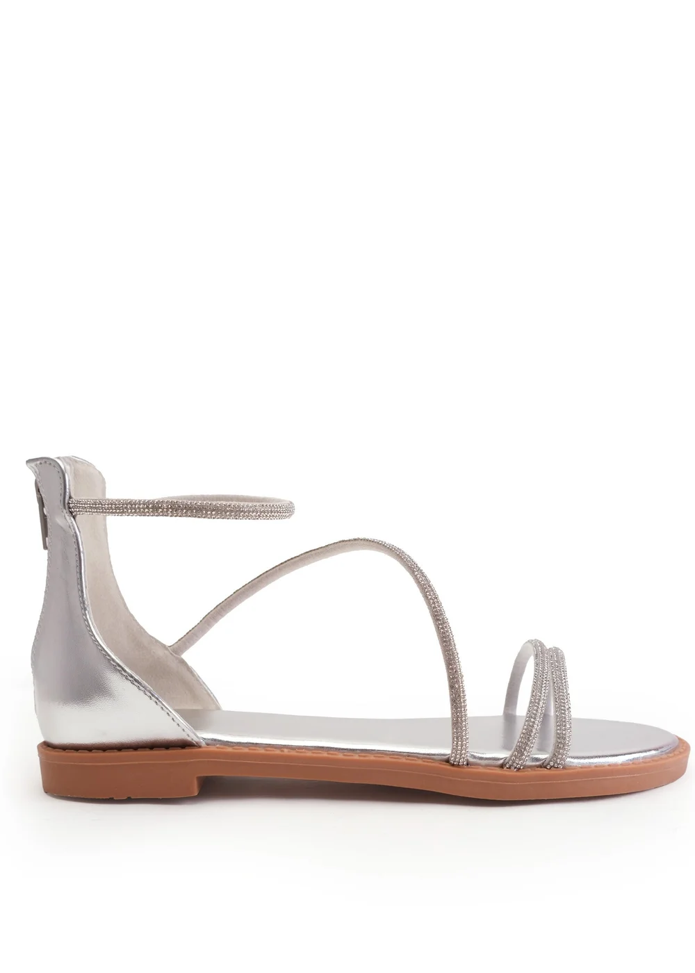 Where's That From Silver Metallic Palmira Diamante Flatform Strappy Sandals - Size 6 Image 1