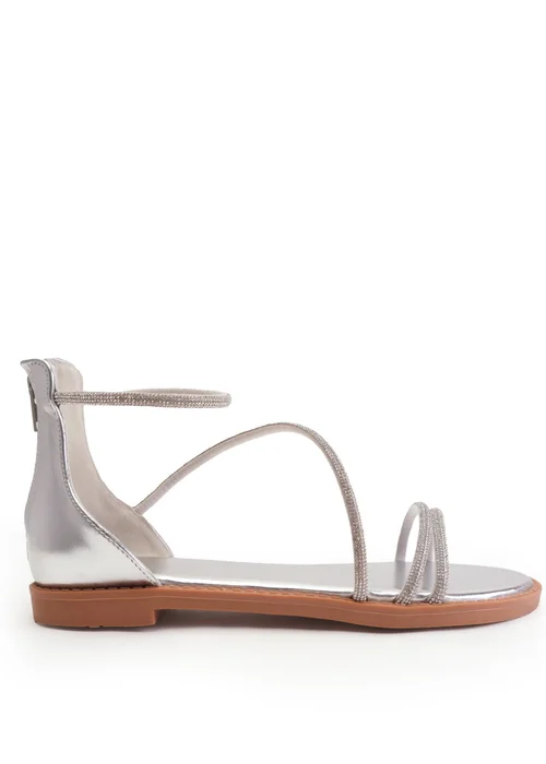 Where's That From Silver Metallic Palmira Diamante Flatform Strappy Sandals - Size 6 Image 1