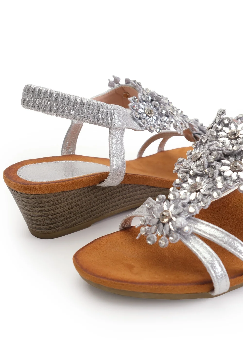 Where's That From Silver Glitter Cevedo Low Wedge Heeled Sandals - 3 Image 2
