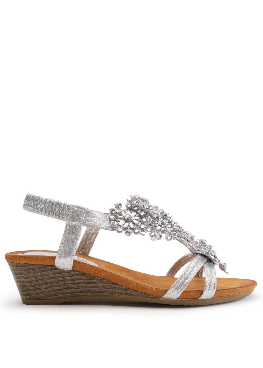 Where's That From Silver Glitter Cevedo Low Wedge Heeled Sandals - 3 Image 1