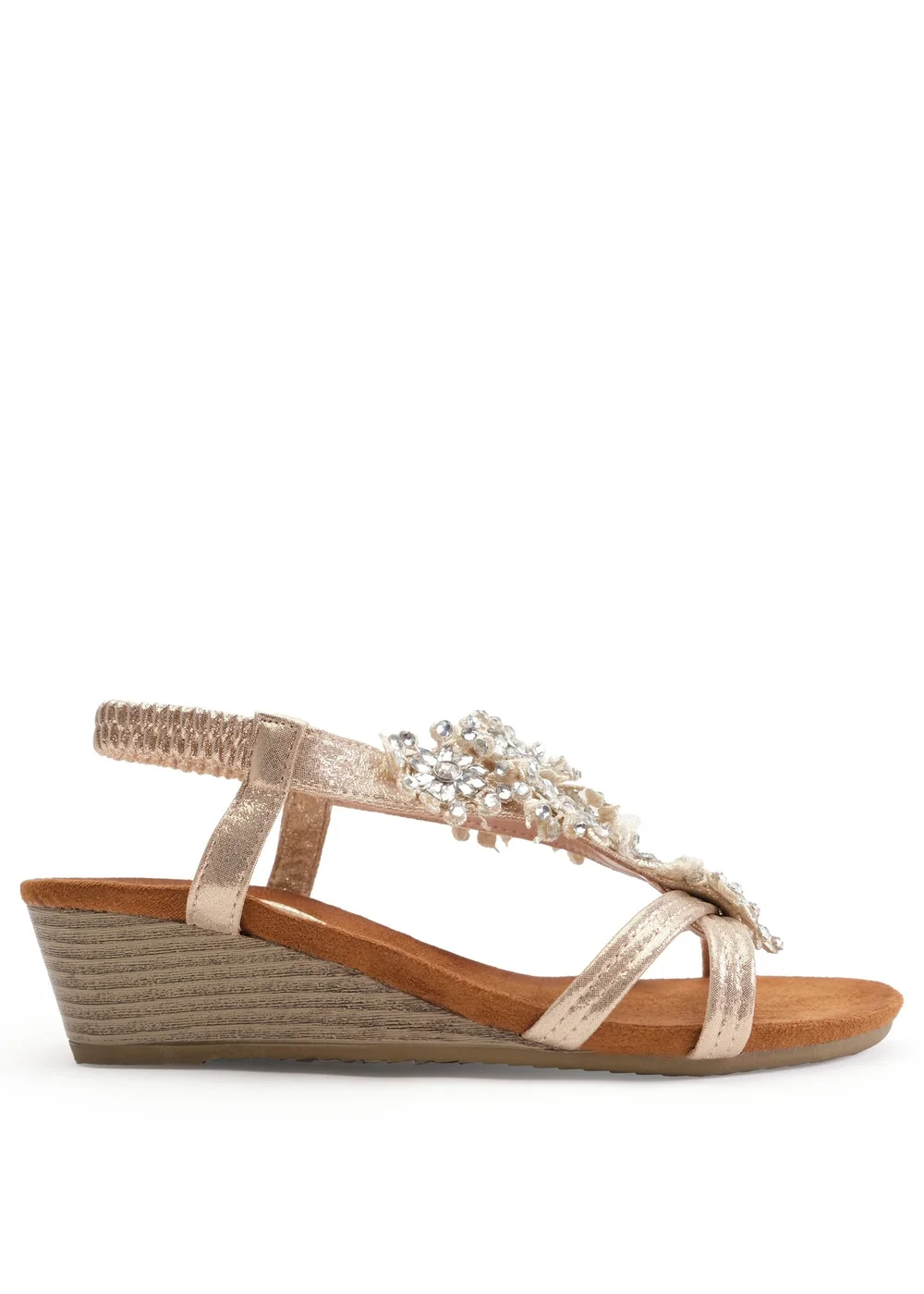 Where's That From Gold Glitter Cevedo Low Wedge Heeled Sandals - 3 Image 1
