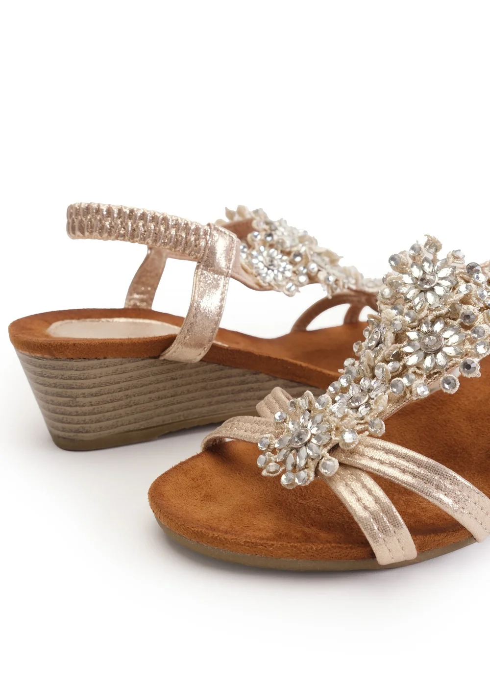 Where's That From Gold Glitter Cevedo Low Wedge Heeled Sandals - 3 Image 2