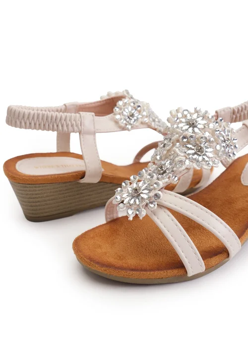 Where's That From Nude Pu Cevedo Low Wedge Heeled Sandals - 3 Image 2