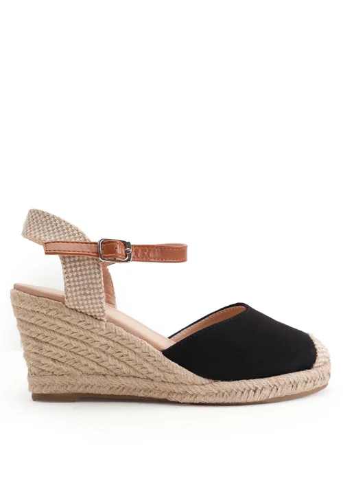 Where's That From Black Suede Blakely Low Wedge Espadrille Sandals - Size 7 Image 1