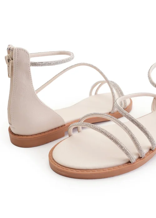 Where's That From Cream Pu Palmira Diamante Flatform Strappy Sandals - Size 5 Image 2