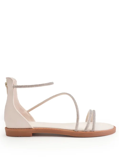 Where's That From Cream Pu Palmira Diamante Flatform Strappy Sandals - Size 5 Image 1