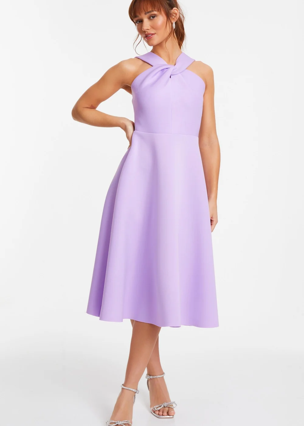 Quiz Purple Halter Neck Skater Midi Dress - 6 Image 1