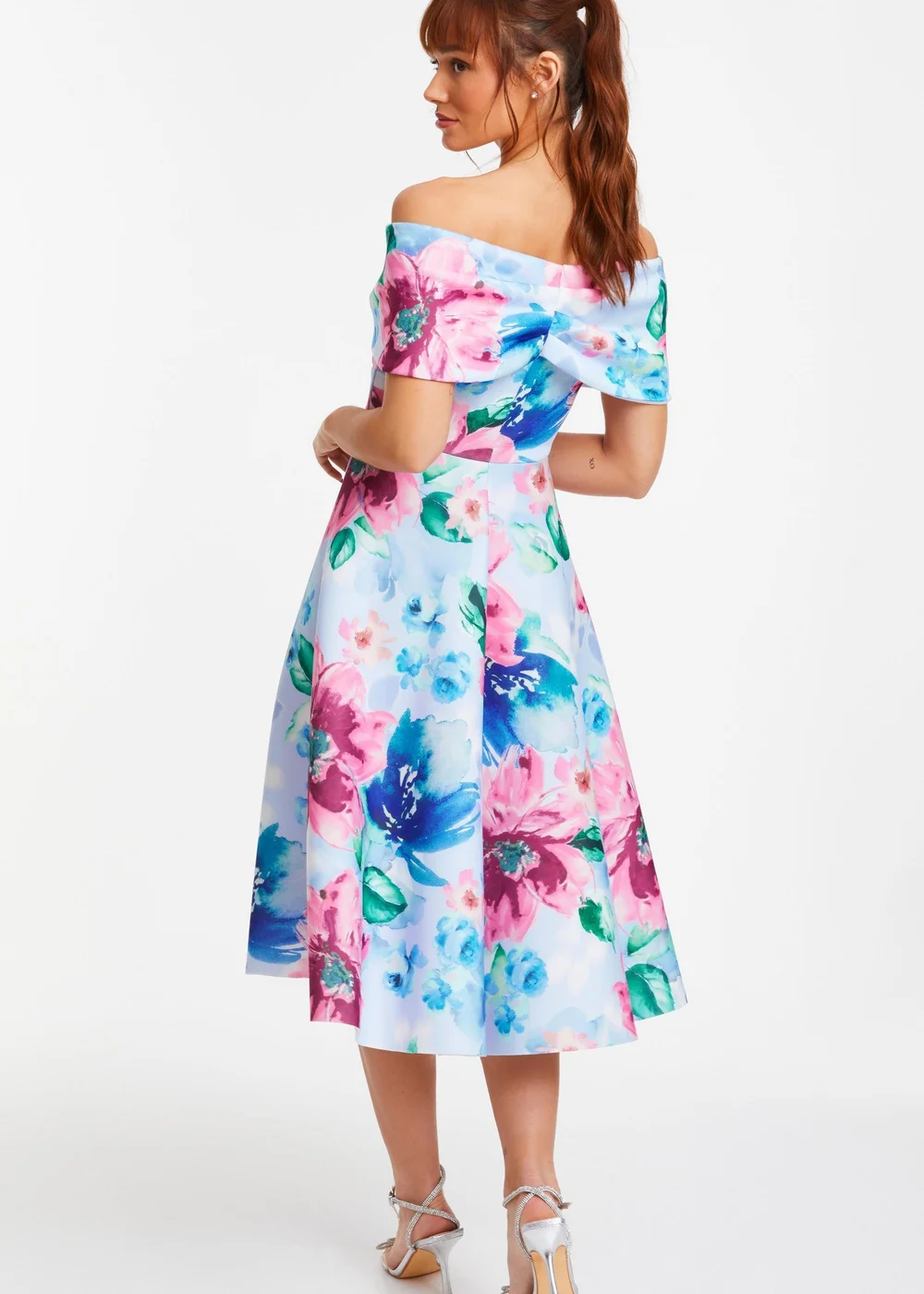 Quiz Multi Floral Bardot Skater Midi Dress - 6 Image 2