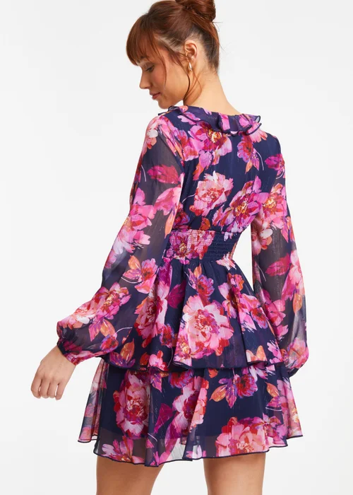 Quiz Blue Chiffon Floral Tiered Skater Mini Dress - 6 Image 2