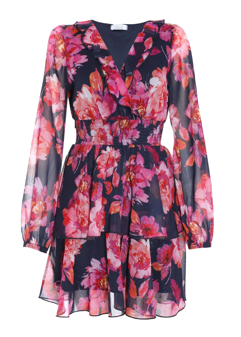 Quiz Blue Chiffon Floral Tiered Skater Mini Dress - 6 Image 4