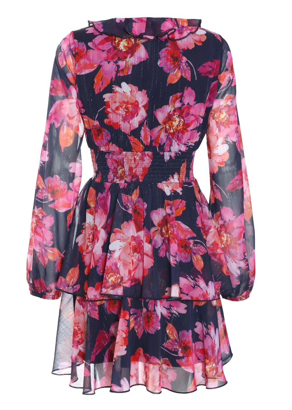 Quiz Blue Chiffon Floral Tiered Skater Mini Dress - 6 Image 5