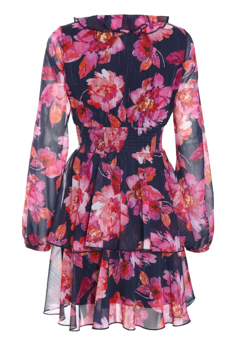 Quiz Blue Chiffon Floral Tiered Skater Mini Dress - 6 Image 5