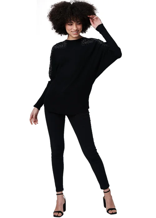 Izabel London Black Lace Sleeve Knit Top - 8 Image 4