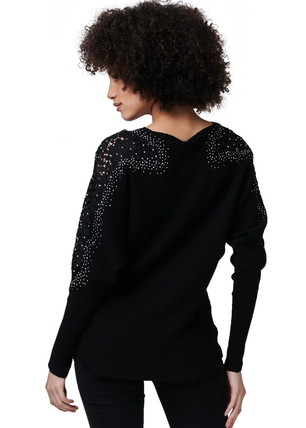 Izabel London Black Lace Sleeve Knit Top - 8 Image 2