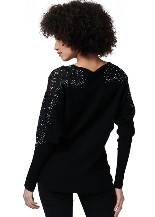 Izabel London Black Lace Sleeve Knit Top - 8 Image 2