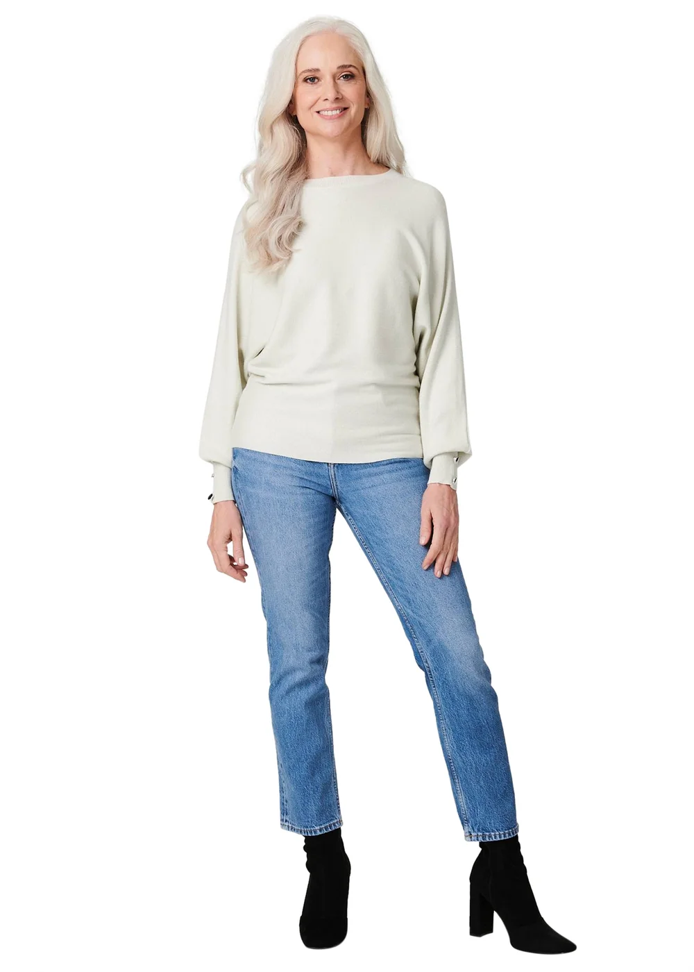 Izabel London Silver Metallic Button Cuff Knit Jumper - S Image 4
