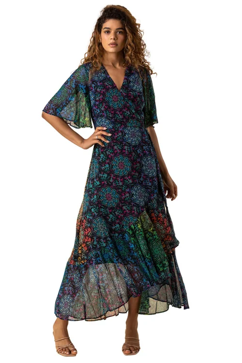 Roman Multi Abstract Print Maxi Wrap Dress - 10 Image 1